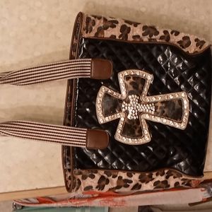 Black and leopard purse with sequins